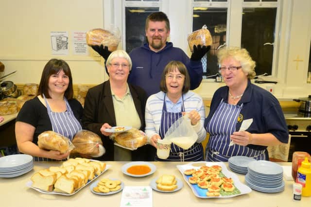 CARE Dewsbury have seen a big rise in number of people coming for food parcels and help. Jo Wager, Liz Exley, Margaret Paylor, Margaret Stubley and Dorian Vickers. (D557C350)