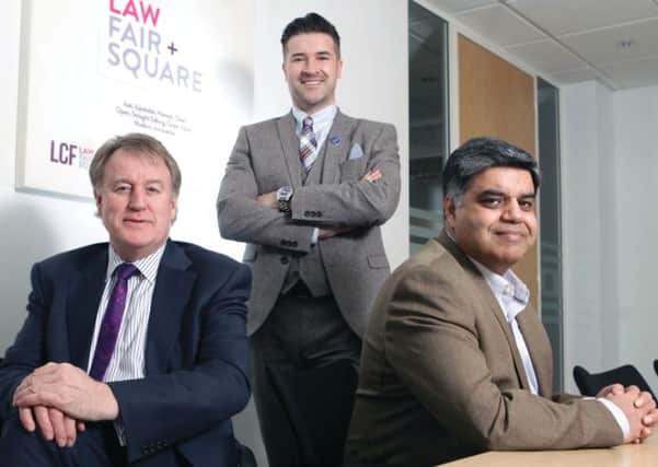 Picture by Gabriel Szabo/Guzelian

(L-R): Managing Partner of LCF Law Simon Stell, David Worthington, MD of 10 Associates and Ajaz Ahmed at LCF's Leeds office on 21st of January, 2014