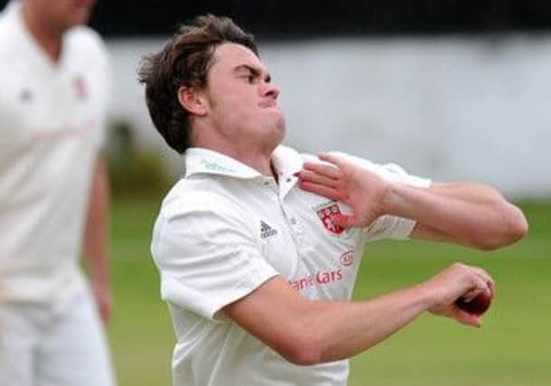 Scotland and Yorkshire fast bowler Iain Wardlaw in action for Cleckheaton