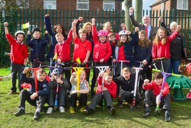 Bywell CE Primary is encouraging pupils to jump on their scooters for The Big Pedal (3 to 14 March 2014) - a national competition organised by charity Sustrans which aims to get more children active. (D552A409)