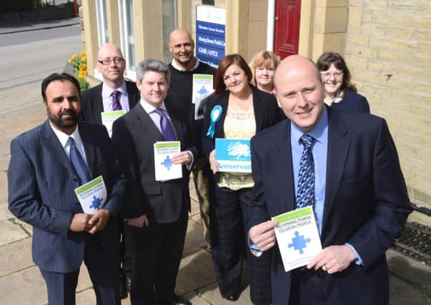 Kirklees Council Conservative leader Robert Light (front) with fellow councillors and candidates at the 2014 manifesto launch at Mirfield Town Hall.