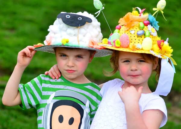 Easter bonnets at Battyeford Primary school. Owen Evans and Daisy Henderson. (D534B414)