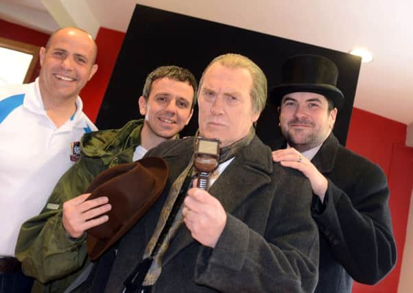 SHOW TIME Paul Harrison with actors William Fox, Dicken Ashworth and David Kendra at Batley Bulldogs stadium.