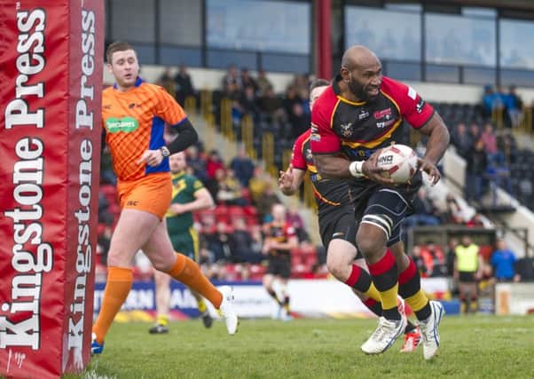 Makali Aizue powered his was over for a try as Dewsbury earned a crucial 22-18 victory over North Wales Crusaders last Sunday.