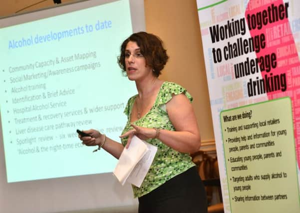 A new partnership to tackle underage drinking habits is starting with police / traders and landlords. It was held Aakash Restaurant in Cleckheaton. Simone Arratoonian (Health Improvement Practitioner Specialist) speaks. (D554D428)