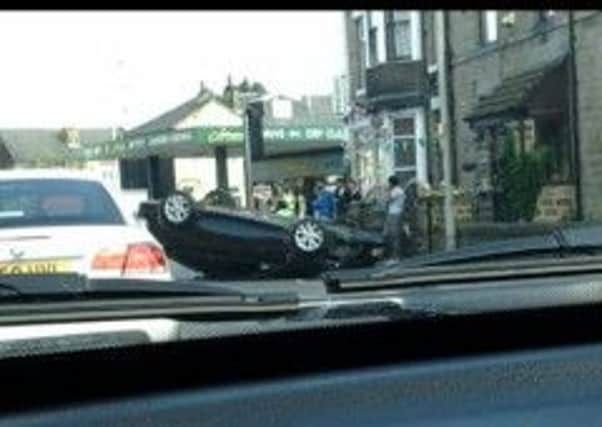 Flipped Mazda on Huddersfield Road, Ravensthorpe.