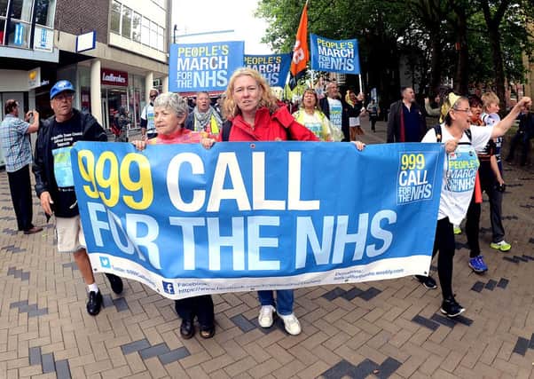 999 CALL The peoples march to protect the NHS from privatisation passed through Dewsbury last month, and took the route of the historic Jarrow March to London (w306m434)