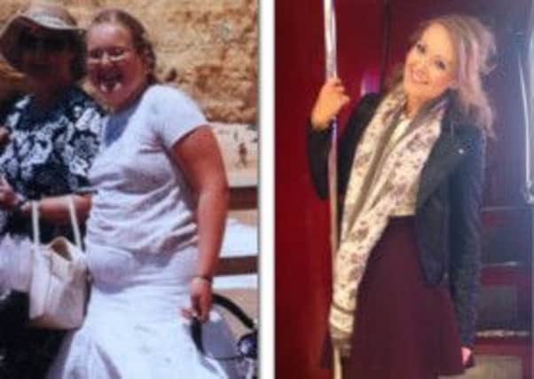 Emma Day weighed 15 stone just a few years ago. Right: Emma's new look.