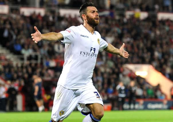 Mirco Antenucci celebrates his goal for Leeds United against Bournemouth. Picture: Bruce Rollinson