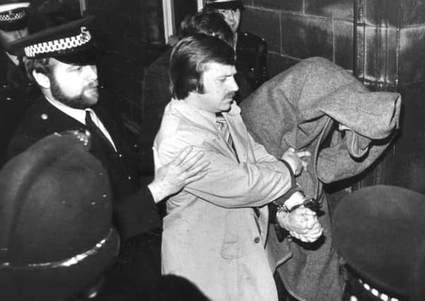 Sutcliffe makes his first appearance at Dewsbury Magistrates Court, January 1981.