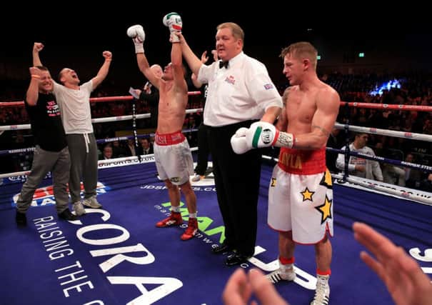 hard graft Gary Sykes applauds opponent Liam Walsh as he celebrates adding the British title to the Commonwealth crown last Saturday. Pictures: PA Wire/Press Association Images