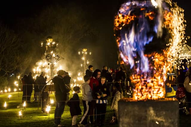 Picture by Allan McKenzie/YWNG - 051214 - Press - There Will Be Fire - Crow Nest Park, Dewsbury, England - Fire art at Crown Nest park.