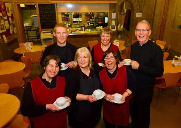 Dewsbury Minster refectory is 20 years old. Nathan Hunter / Jill Johnson / Kevin Partington / Elaine Margrave / Marise Purdy and Alison Margrave. (D552B503)
