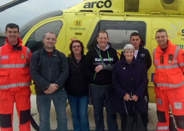 Yorkshire Air Ambulance received £2,700 from Paul Sharrock from a fundraiser he organised after being rescued from a horrific bike smash.