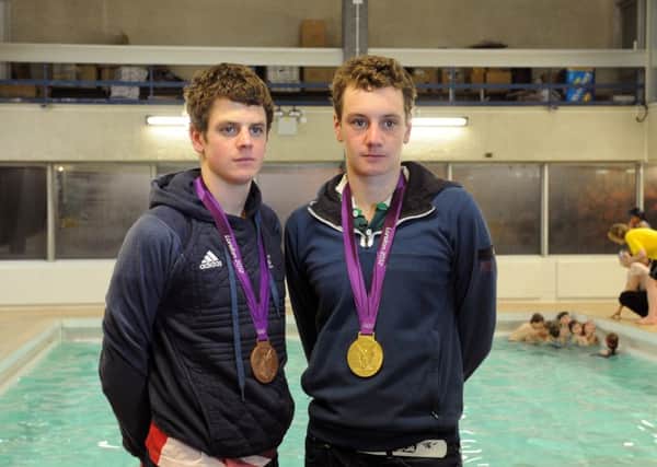 Jonathan and Alistair Brownlee at their old club Aireborough Swimming Club, Aireborough Leisure Centre, Guiseley. 31 JANUARY 2013.  Picture Bruce Rollinson