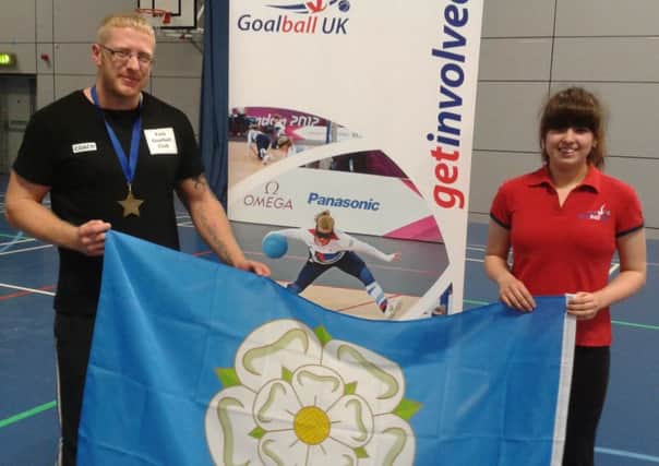 Great Britain women's goalball team member Brittany Stead with coach Jamie Hodgson.