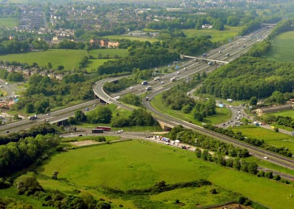 Aerial shot of the M62  junction with the M606 Chain Bar Interchange near Bradford and Leeds. Picture by Tony Johnson
