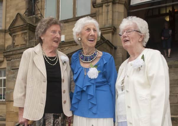 Brenda Hartley,Gladys Kell and Sheila Holmes meet at Cleckheaton Town Hall as the only remaining workers left from the BBA factory in the town. (da bba ladies)