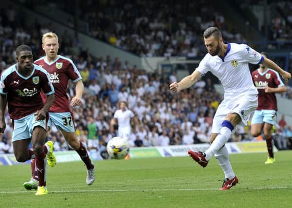 Leeds United goalscorer Mirco Antennucci shoots against Burnley. Picture: Bruce Rollinson