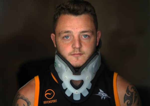 Shaw Cross Sharks player Jordan Anderson broke his neck in Saturday's match against Elland. Picture by Simon Hulme