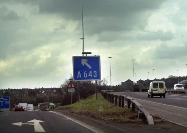 The  A643 turn off on the M621 at Elland Road, Leeds.