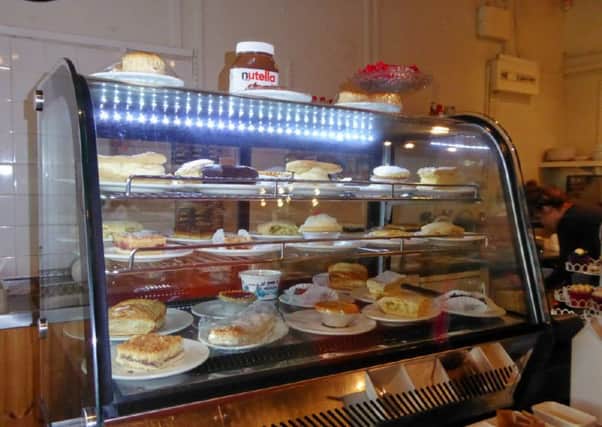 Cakes for sale at the Park Cafe, Dewsbury