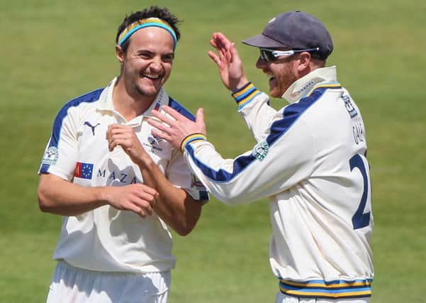 Yorkshire captain Andrew Gale, right, with top wicket-taker for the County Championship season, Jack Brooks.