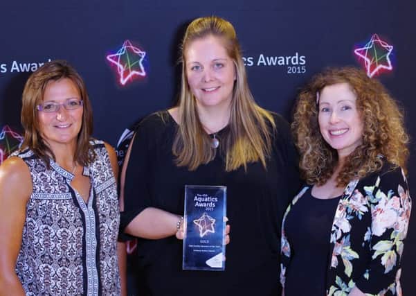 Ruth Pawson (customer delivery manager), Gemma Hill- Wood (aquatic  manager) and Angie Green (regional operations manager) with KALs award.