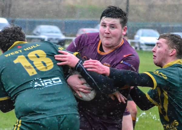 Dewsbury Moor drive at the West Hull defence during last Saturdays BARLA Yorkshire Cup semi-final. Picture: Stevan Morton