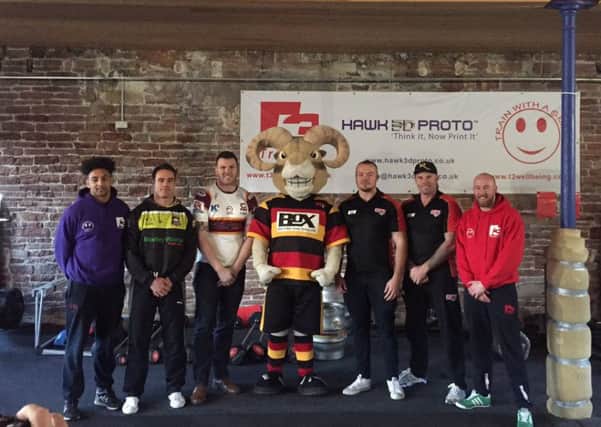 Batley Bulldogs and Dewsbury Rams officials promote the Boxing Day derby with conditioning partners T3 Wellbeing Centre.