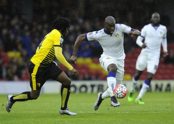 Soulemayne Doukara moves past Juan Carlos Parades during Leeds United's FA Cup fifth round tie at Watford. Picture: Bruce Rollinson