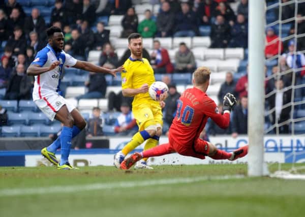 Mirco Antenucci scores the second goal for Leeds United at Blackburn. Picture: Simon Hulme