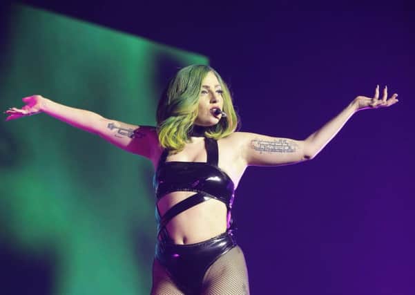 Lady Gaga on stage  in Birmingham.