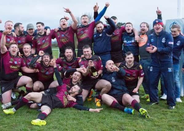 Mirfield Stags celebrate winning the Pennine League Championship title after Wednesdays win over Queensbury. Picture Robbie Purvis.