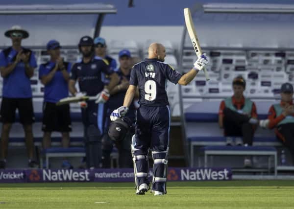 HERO OF THE HOUR: Yorkshire Vikings' Adam Lyth thanks the crowd after he was out for 87. Picture: Allan McKenzie/SWpix.com.