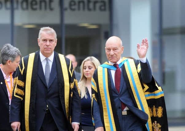 Sir Patrick Stewart at the university last July when he handed over the chancellorship to the Duke of York. 
Picture by Simon Hulme
