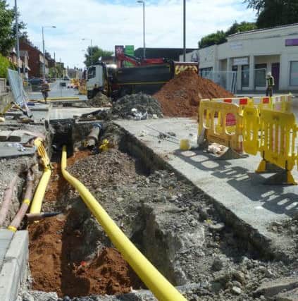 The repair work in Gomersal following the burst water pipe recently.