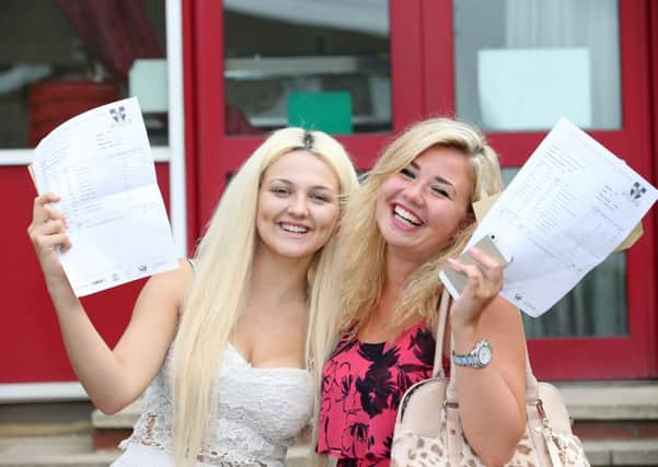 Rachel Sharp and Shauna Pyett celebrate their A level results last year.