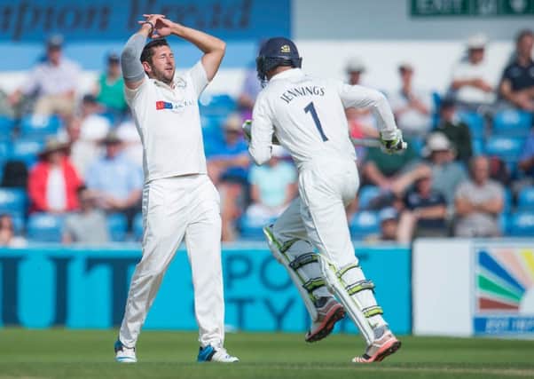 Yorkshire's Tim Bresnan reacts to a near dismissal against Durham.