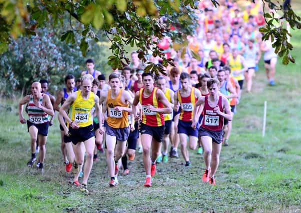 Spen AC's Joe Sager ahead in the early stages of the West Yorkshire Cross Country League race at Thornes Park.