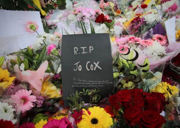 Floral tributes to Jo Cox left in the wake of her murder in June.