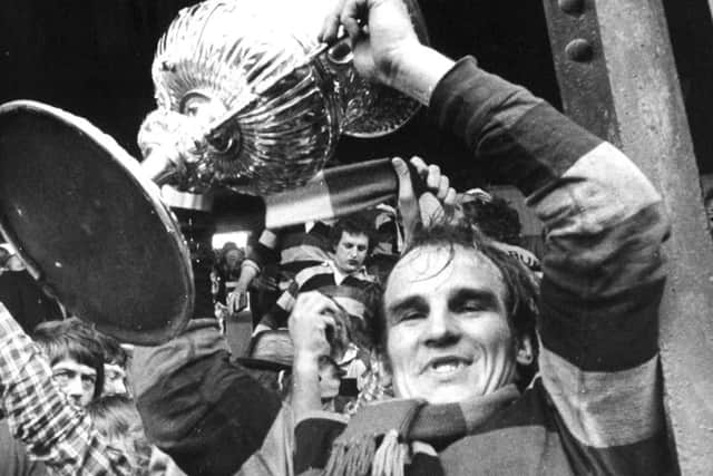 Mike with the Rugby League Championship cup won by Dewsbury in 1973.