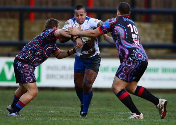 Jode Sheriffe on the charge during his first outing for the Rams.