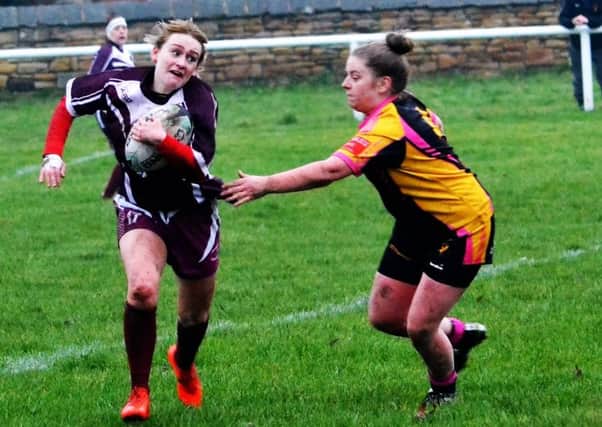 Bethan Oates makes a break during Thornhill Trojans Ladies convincing 58-4 victory over Odsal Sedbergh last Sunday. Picture: Dave Jewitt.