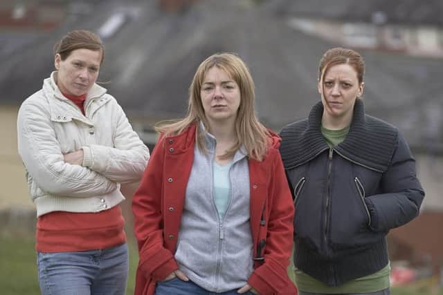 The Moorside. Pictured: (left - right) Sian Brooke as Natalie Brown, Sheridan Smith as Julie Bushby, Gemma Whelan as Karen Matthews.  (pic supplied by the BBC)