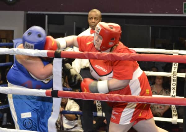 Thornhill Trojans Charity Boxing. Amy Ratcliffe lands a punch