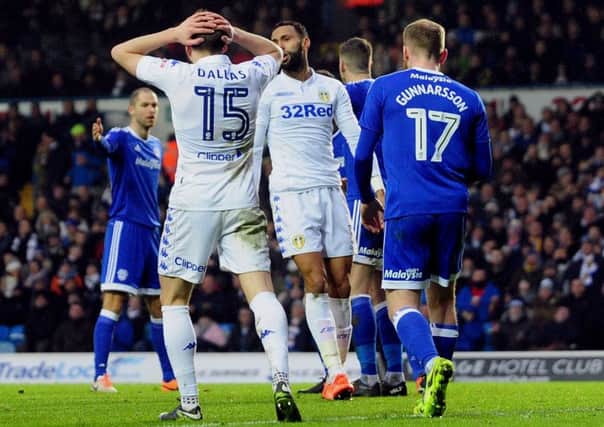Stuart Dallas rues a missed chance for Leeds United against Cardiff. Picture: Simon Hulme