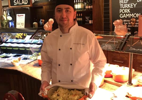 Neil Pearson, Kitchen manager at Farmhouse Inns pub, the Heathfield Farm, with his Bubble and Squeak Bake creation.