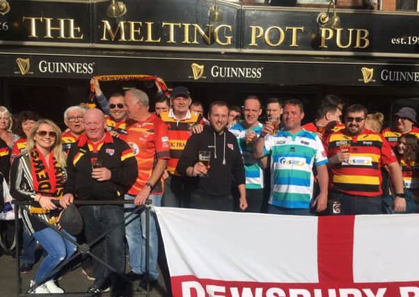 Dewsbury Rams fans who made the trip to France soak up the atmosphere before their teams defeat to Toulouse last Saturday.