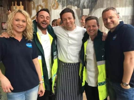 Pictured from left, Beth Parsons, Ant, Jamie Oliver, Dec and Christopher Dean. Picture: Stray FM (s)